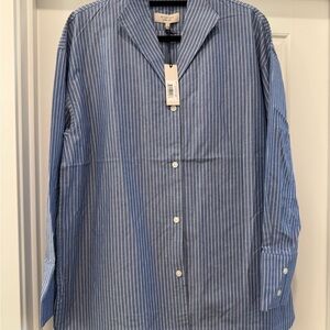 Martha Stewart Blue and White Striped Button-Down Shirt